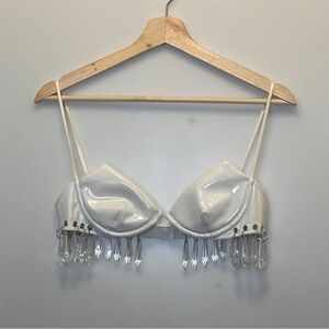 Kiki Riki White Vinyl Small Bra With Dangling
"Crystals"